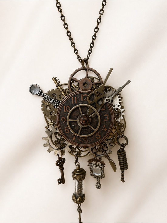 Handmade Jewelry - Handmade Steampunk Necklace with Gears, Clocks, and Mirrors – Vintage-Inspired